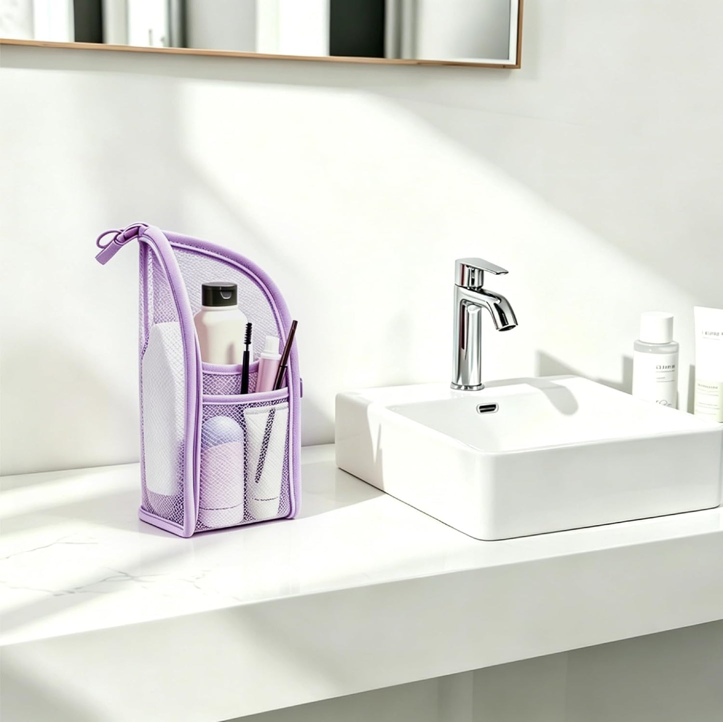 Portable Lightweight Travel Toiletry Bag - Clear EVA Waterproof Organizer | Large Capacity, Foldable Hanging Design (Purple & Blue)