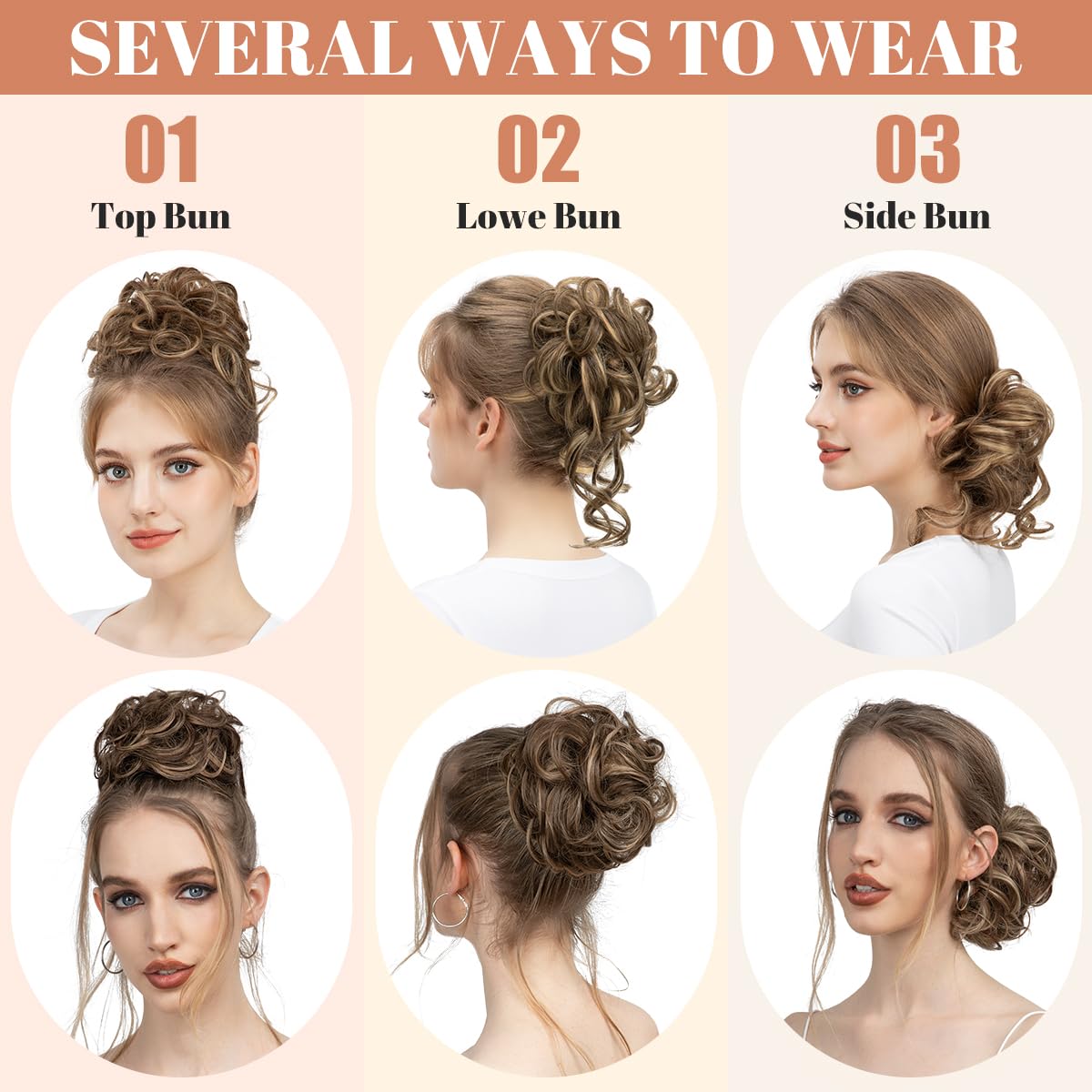 Messy Bun Hair Pieces - 2PCS Wavy Curly Synthetic Updo Extensions | White Scrunchies for Women