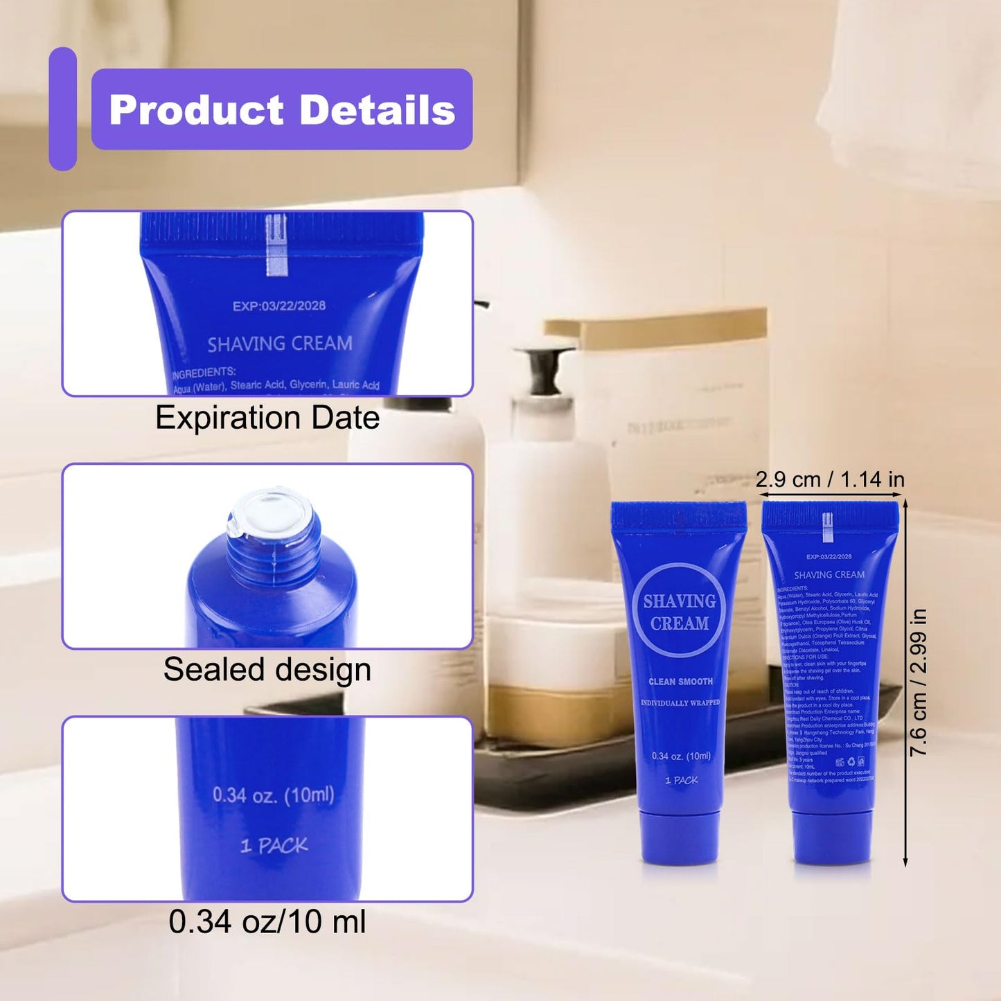 Disposable Shaving Cream for Men, Small Bottle Individually Wrapped Mini Shave Cream in Bulk, Travel Size Toiletries Amenities Vacation for Hotel, Shelter/Homeless/Nursing/Charity 0.34oz (Pack of 60)