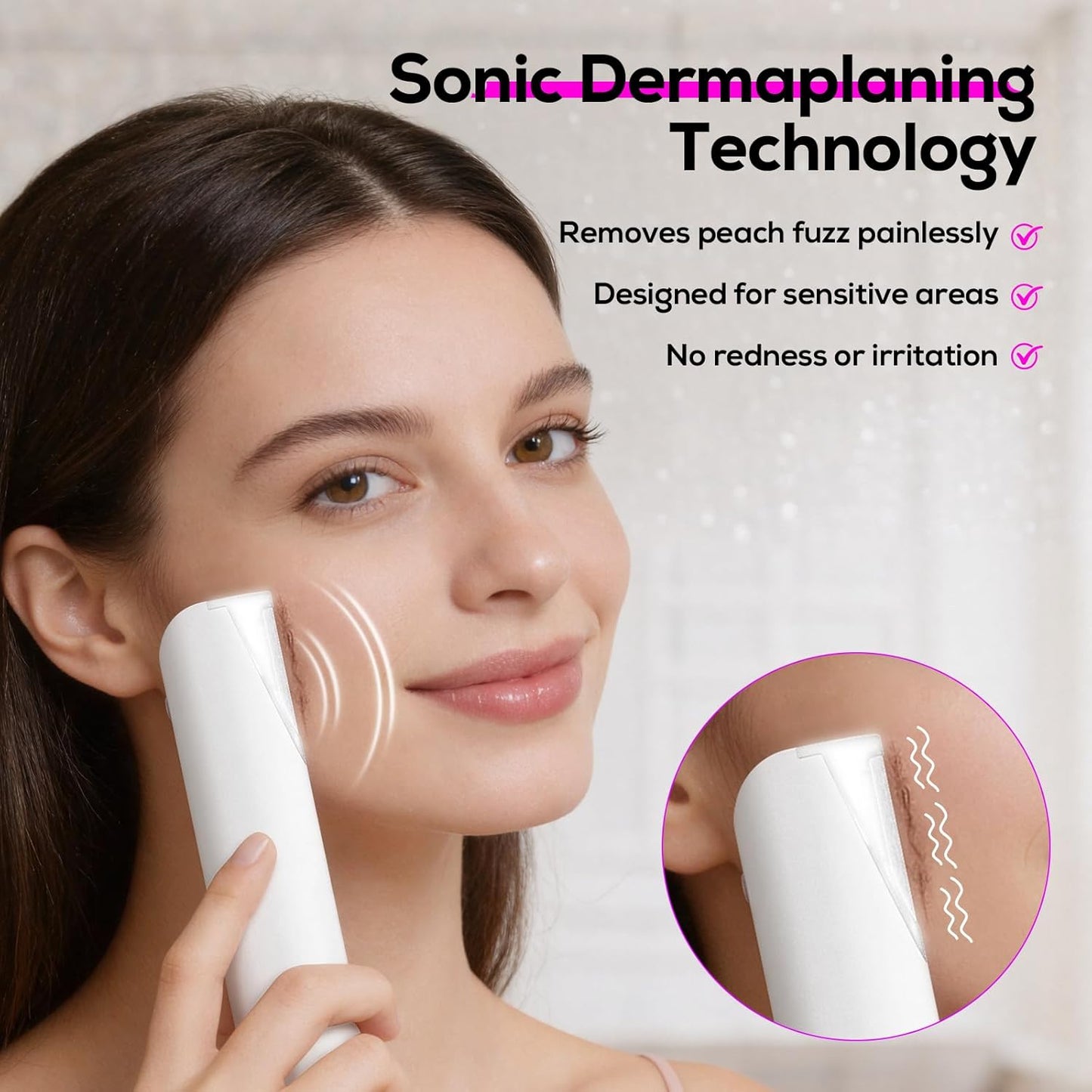 Sonic Dermaplane Razor - Mini Electric Facial Hair Remover with LED Light | 3 Speed, 9 Safety Blades, Exfoliating Head