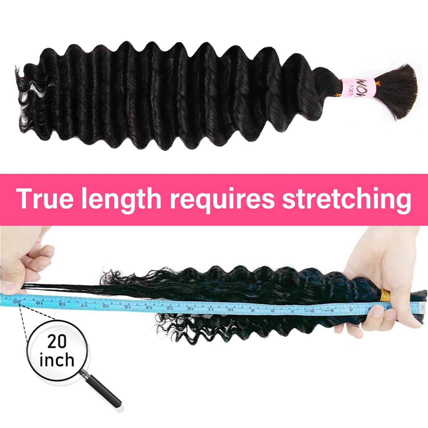 WOWANGEL Human Braiding Hair for Boho Braids, Natural Black, 20 Inch