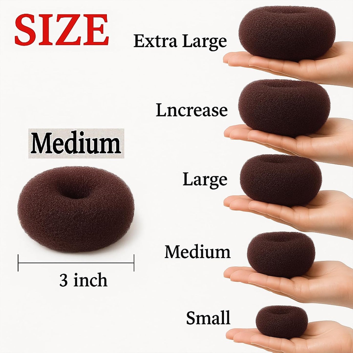 Brown Hair Bun Maker Set - 3 Pcs Hair Donut Tool for Kids & Women | Includes 3 Elastic Bands, Ideal for Short & Thin Hair (3 Inch)