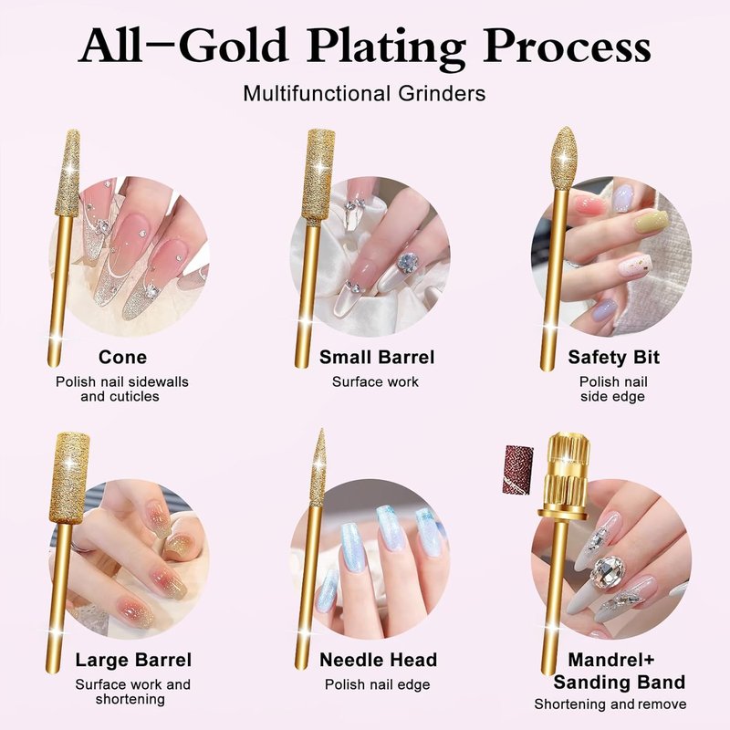 Electric Nail Drill Kit - Portable Acrylic Gel Nail File Machine for Professional Manicure & Pedicure | Gold Bits Included