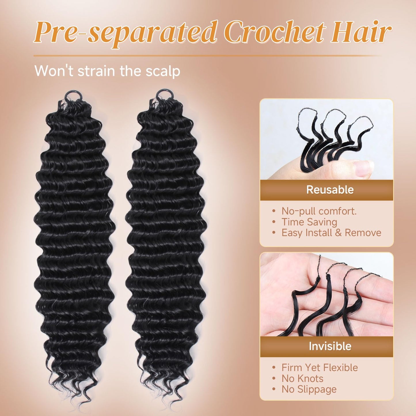 Pouweney Deep Wave Feather Crochet Hair 18 Inch 100 Strands Miracle Knots Hair Invisible Feathered Curly Crochet Hair for Women(18 inch 1b)