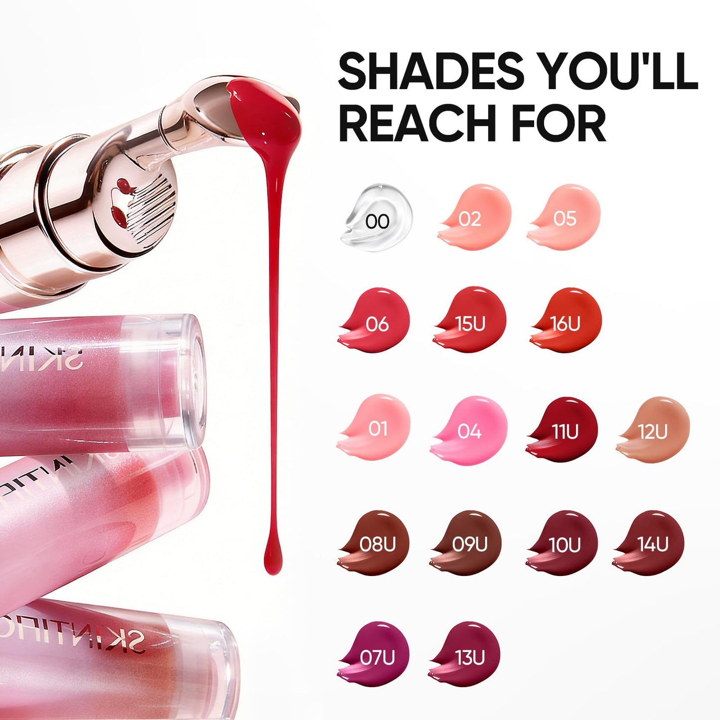 SKINTIFIC Peptide Brightening Lip Serum, Hydrating & Plumping Tinted Lip Gloss, Moisturizing Lip Balm with Polypeptides & Squalane for Glossy Sheer, Smooth Lips(05 Peach Rose)