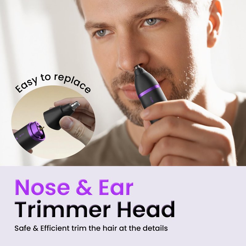 Groin & Body Hair Trimmer for Men - Electric Shaver for Pubic Hair, Chest, Legs - Ball Pubic Groomer, LED Light, Replaceable Ceramic Blade Heads, USB-C Recharge Dock, Waterproof Hygiene Razor, Purple