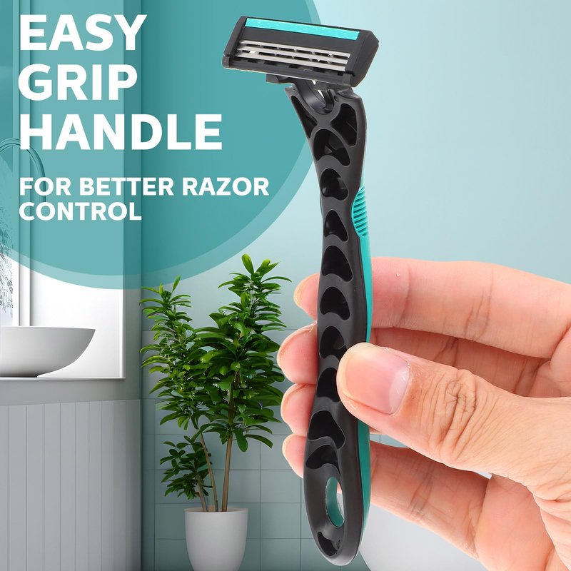 Leriton 50 Pcs Men's Disposable Razors Bulk 3 Blade Men Razors for Head Sensitive Skin Comfortable Shave, Individually Wrapped
