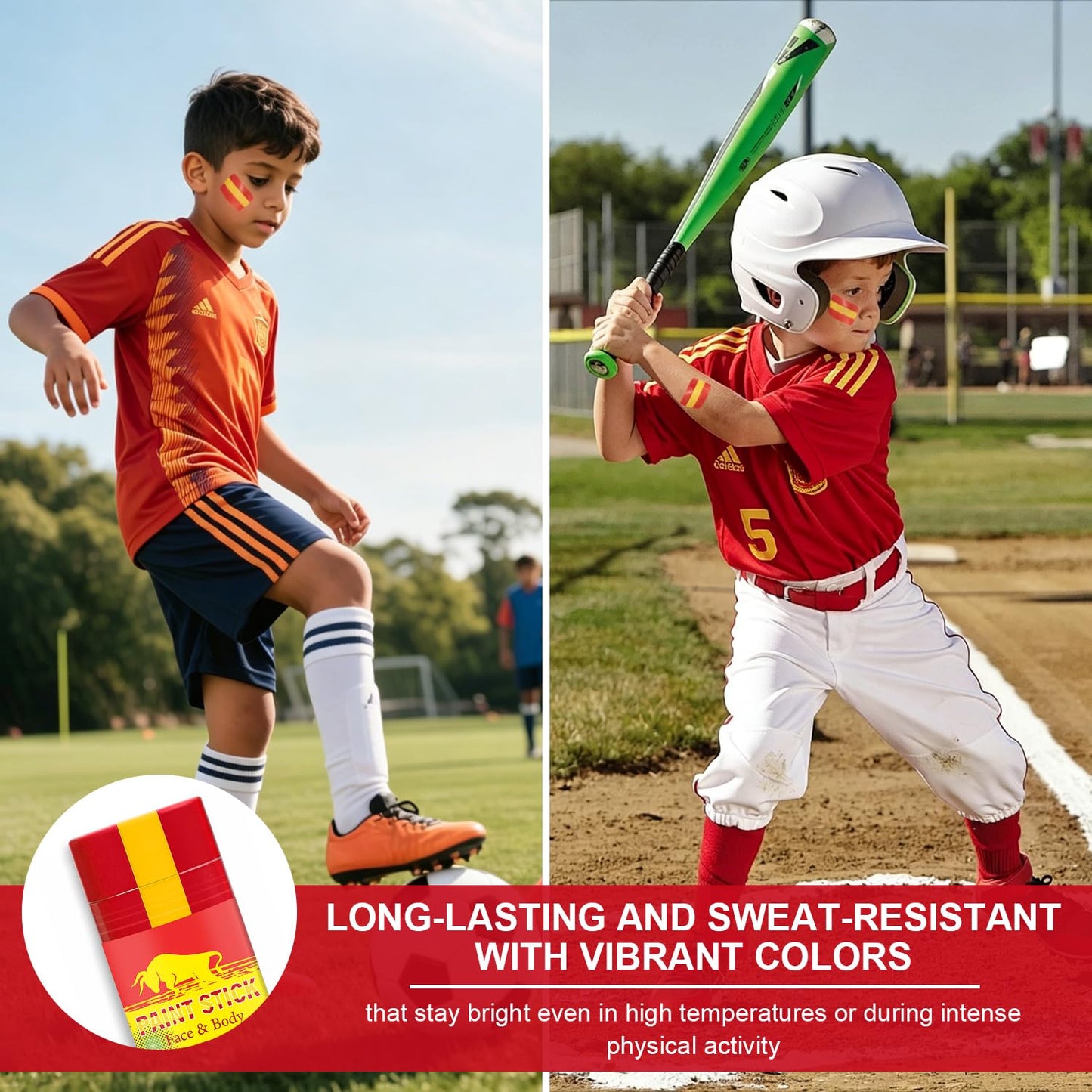 Red Yellow and Red Spain Face Body Paint Stick for 2026 World Cup Fan Soccer Baseball Softball Sports Eye Black Stick Makeup (Spain)