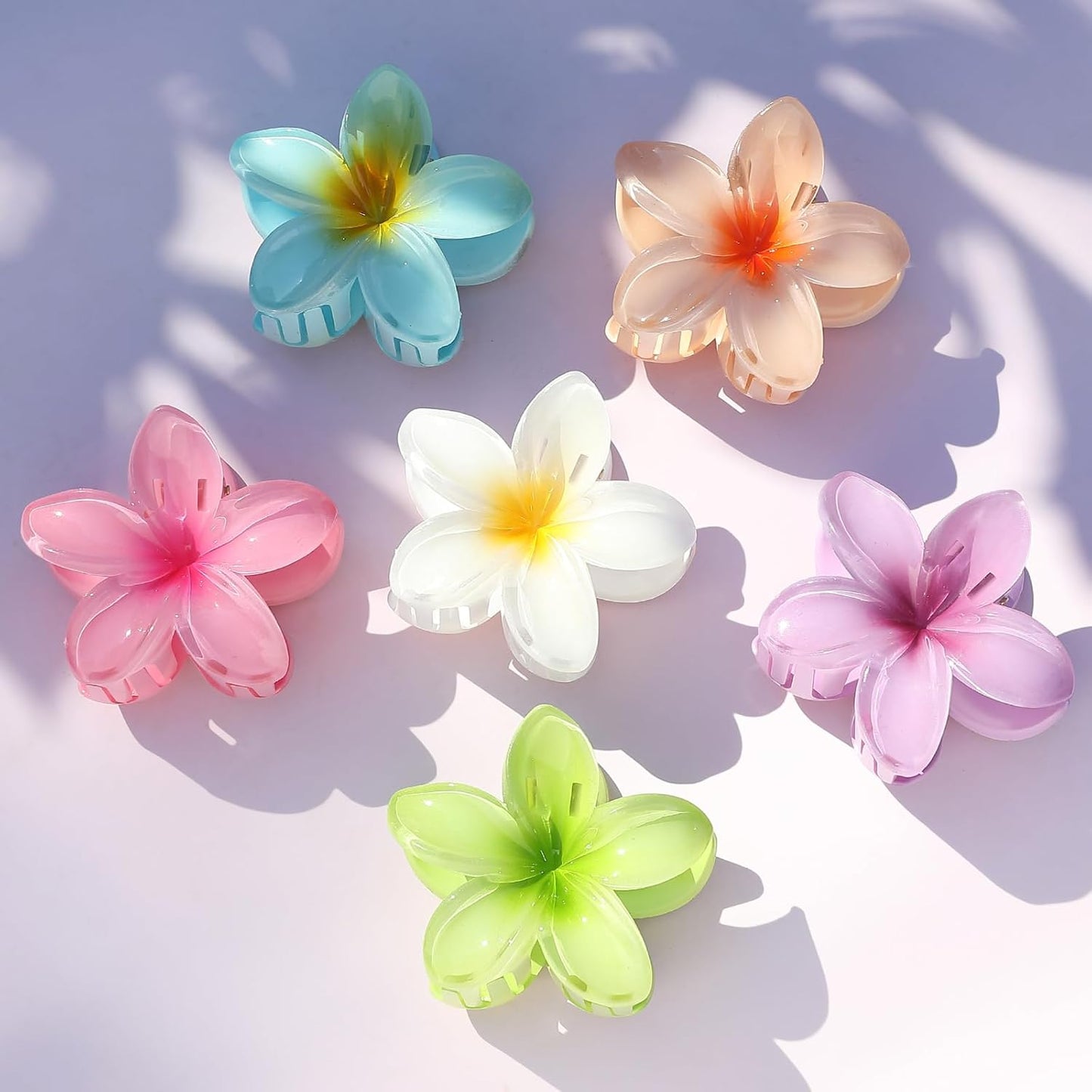 Flower Hair Clips - 6 Pcs Hawaiian Large Claw Clips for Thick & Thin Hair | Tropical Beach Accessories