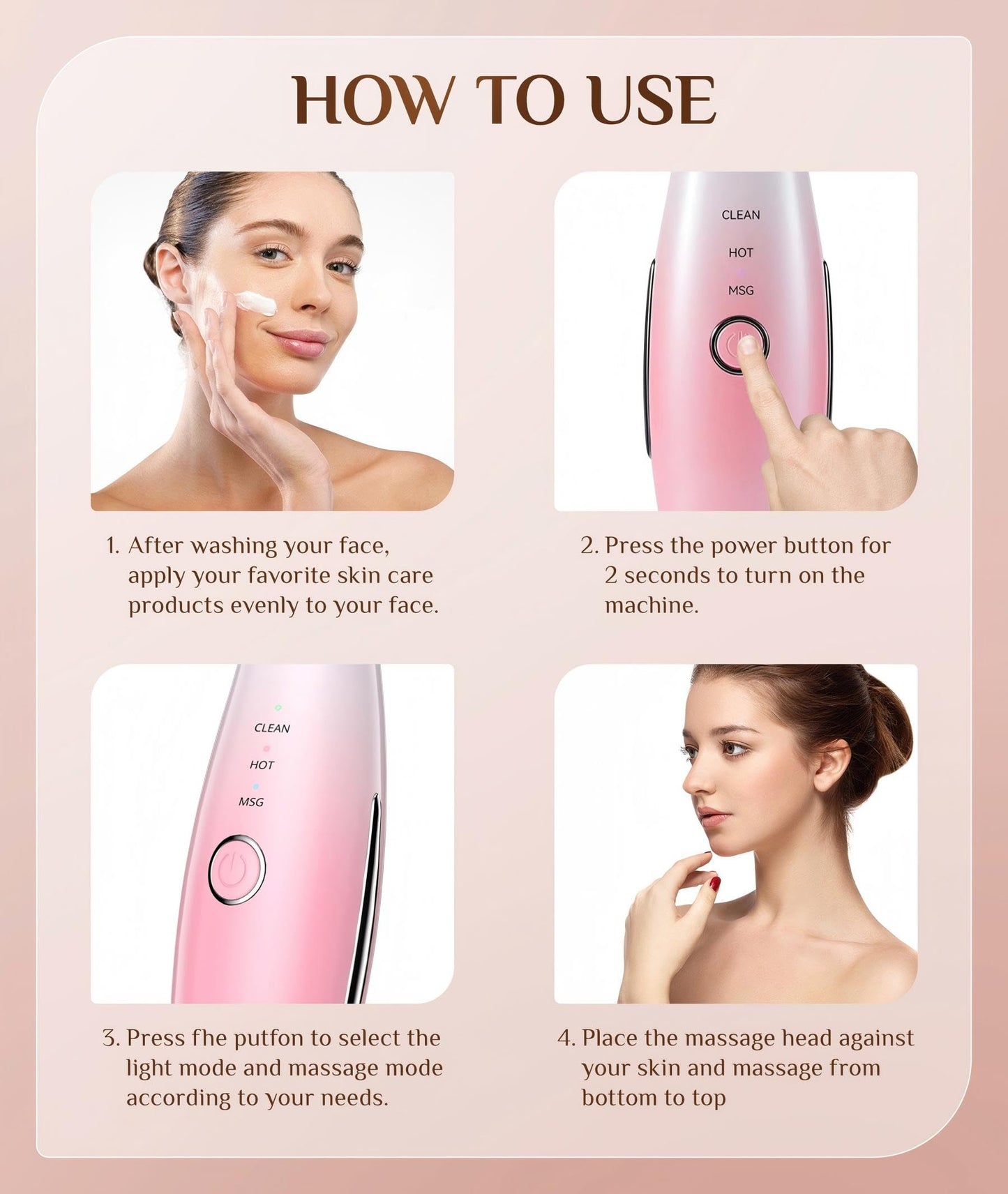 Dopsikn 7 Color Galvanic Machines - Red Light Therapy for Face and Neck, Face Massager Tool for Wrinkles, Double Chin, Vibrating Facial Massager with Thermals, Pink