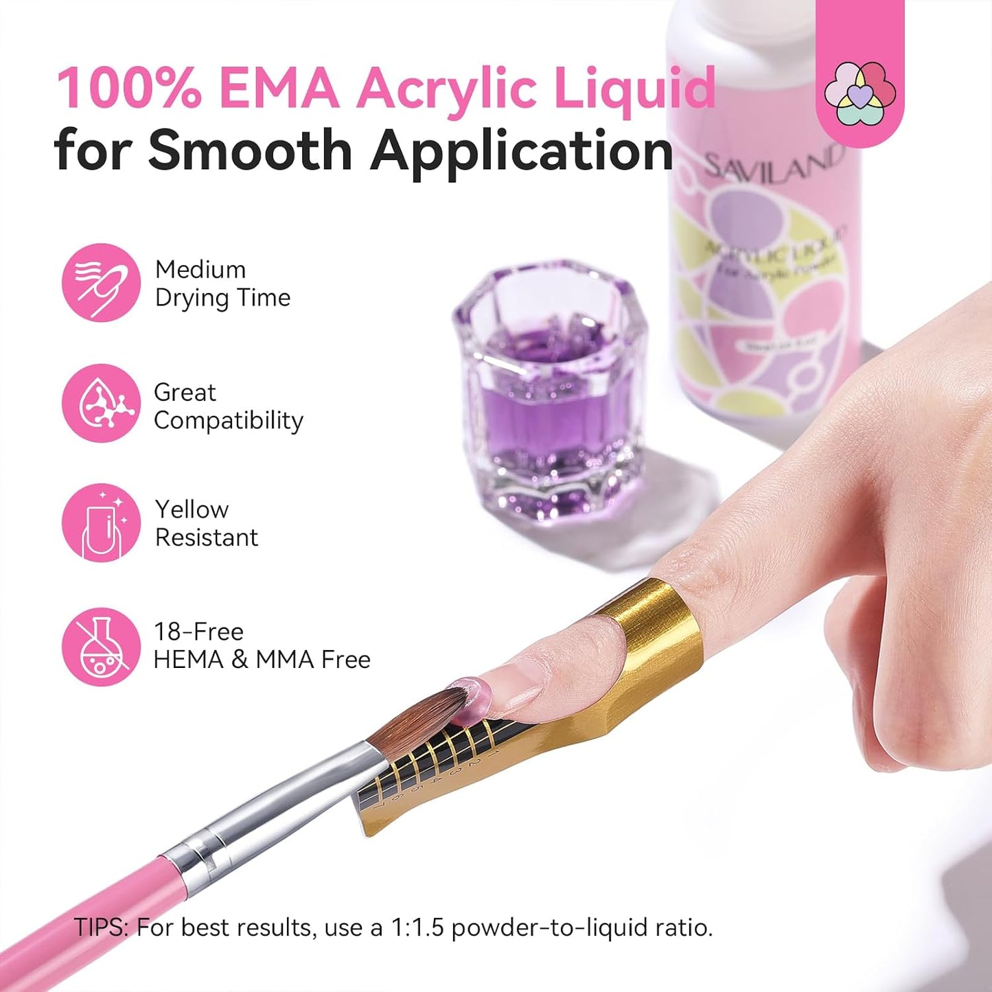 Acrylic Nail Kit with UV Light - HEMA & MMA Free Acrylic Set | Clear, White & Pink Powder, Gel Polish & Manicure Tools