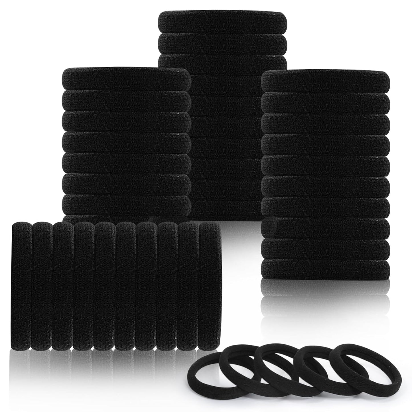 120PCS Black Hair Ties for Thick Hair - Seamless No Damage Elastic Ponytail Holders | Bulk Nylon Hair Bands for Women