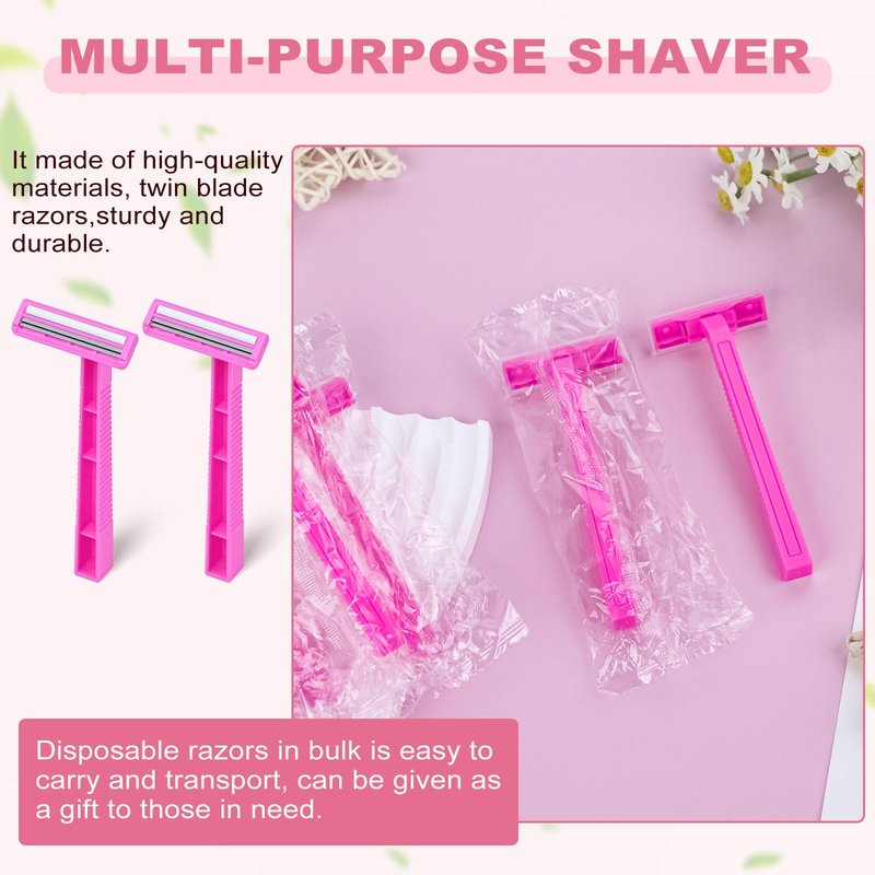 Fafortune Women's Disposable Razors Individually Wrapped Twin Blade,Disposable Razors Women Bulk with Clear Safety Cap for Men Women Camping Traveling Home Bathing Hotel (pink, pack of 100)