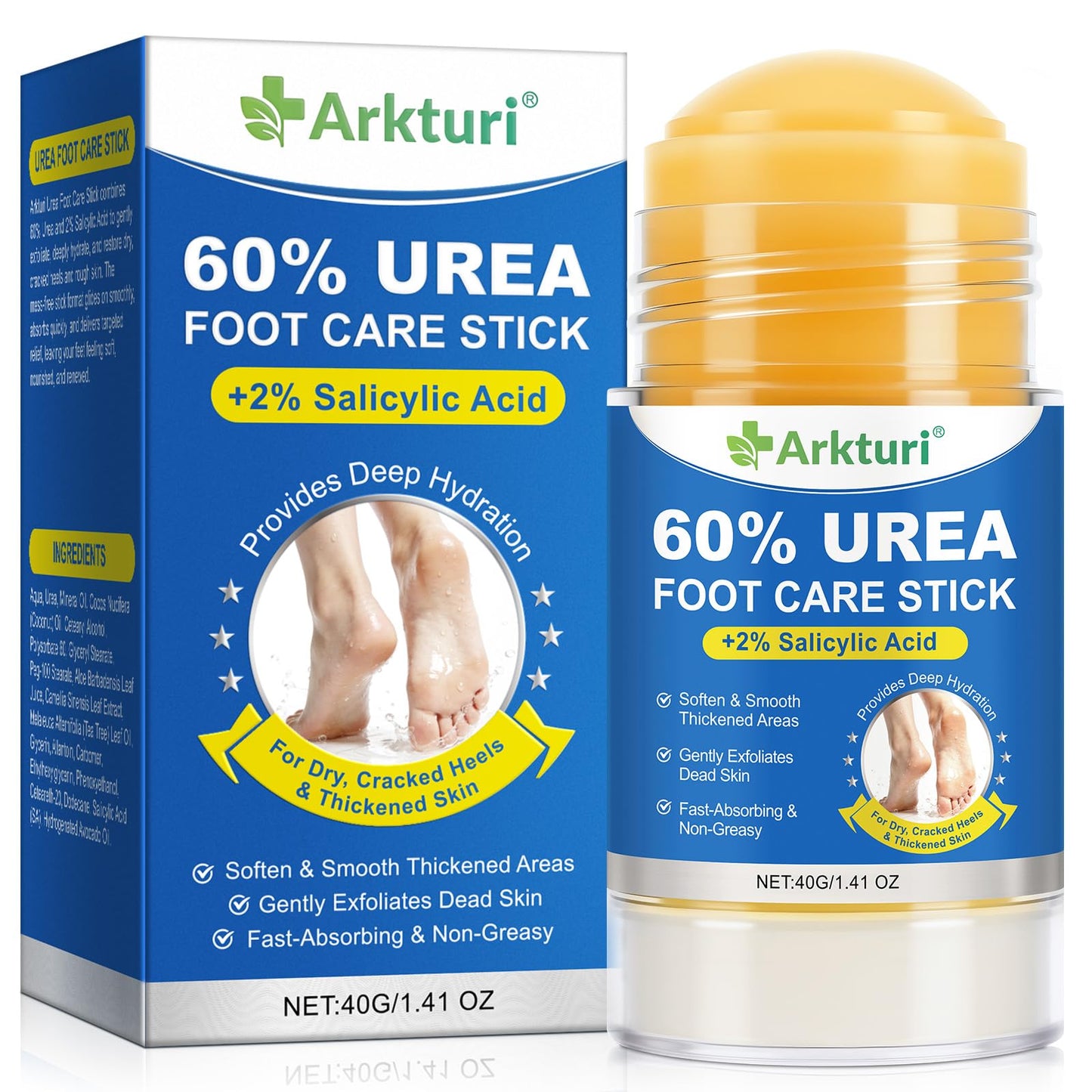 60% Urea with 2% Salicylic Acid Urea Foot Care Stick, Foot Cream Moisturizer for Dry Cracked Feet, Knees, Elbows, Intensive Moisturizing Callus Remover - 1.41 oz (Pack of 1) (1.41 Fl Oz (Pack of 1))