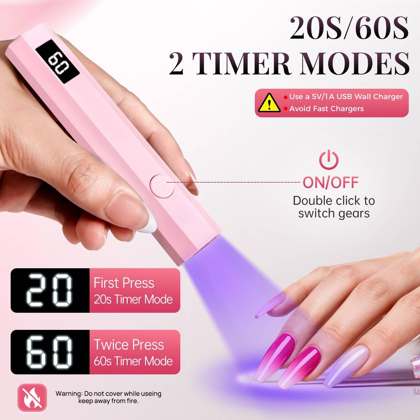 krofaue Mini Handheld UV Nail Light with Stand, Portable Flash Cure