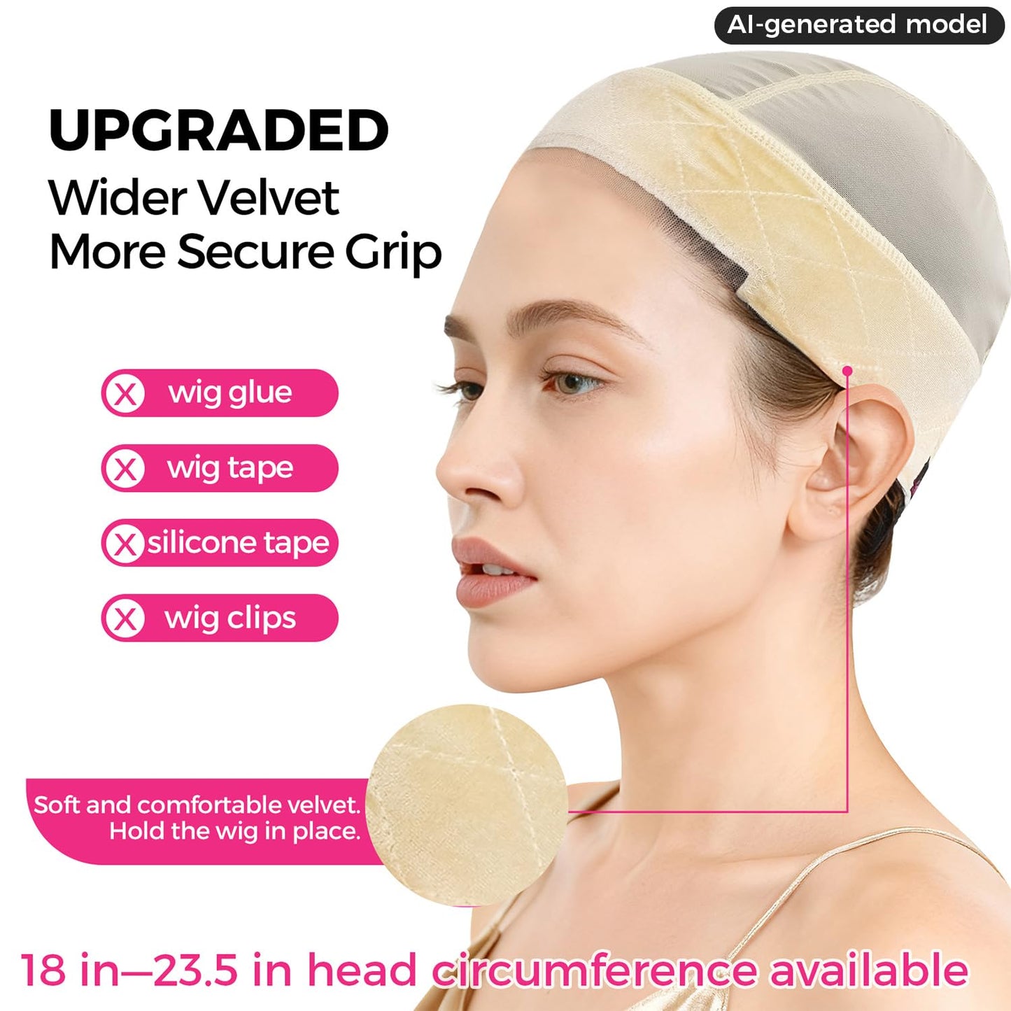 LABHAIR Wig Grip Cap with Lace Edge – Non Slip Adjustable Wig Cap with Grip Band for Women, Glueless Breathable Under Wig Cap for Natural Hairline, One Size Fits All, Nude