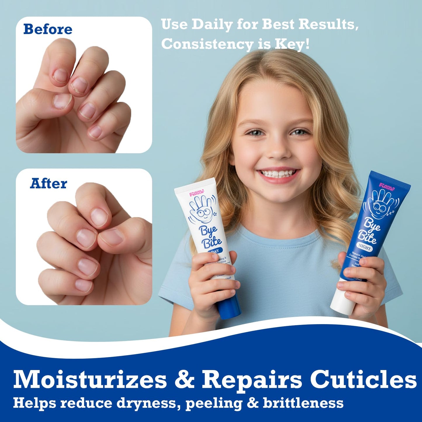 ByeBite Day & Night Nail Care Set - Bitter Nail Cream & Nourishing Nail Cream Set, Plant-Based