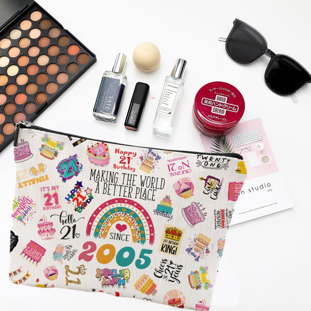 NONETH 21st Birthday Gifts, 21 Year Old Birthday Gifts, Sister, 2005 Birthday Makeup Bag & Travel Toiletry Bag, Unique Happy 21st Birthday Decorations & Party Favors & Gifts for Women