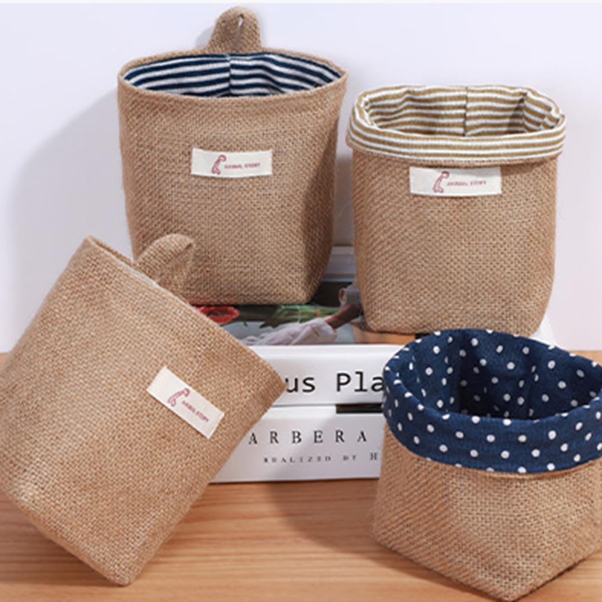 Washable Cotton Linen Hanging Organizer Bag for Door Wall Bedside | Washable Storage Pockets | Space Saving Reusable Closet Organizer (Yellow Stripe)