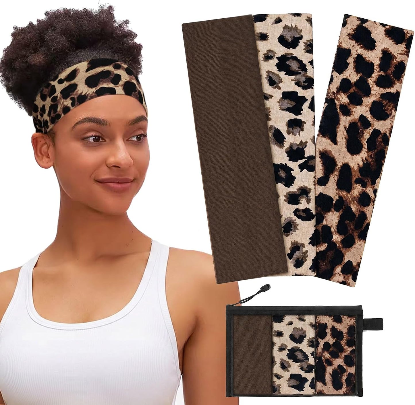 Non-Slip Headbands for Women - Soft Cotton Elastic Hairbands for Gym & Running | 3 Pack with Bag