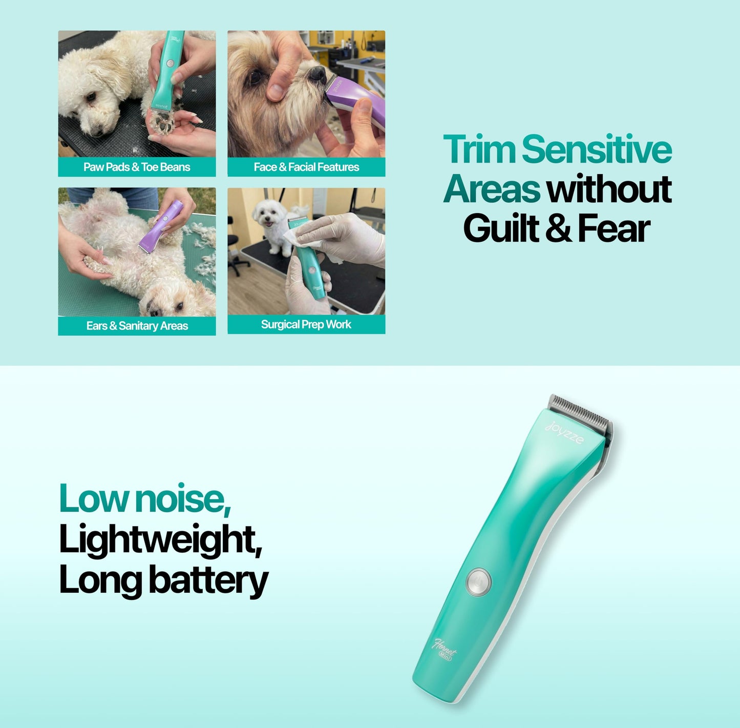 JOYZZE Hornet Mini Trimmer - Compact and Portable Pet Trimming Clippers for Grooming - Low Noise, Rechargeable Cordless Dog Hair Grooming Clippers - Teal