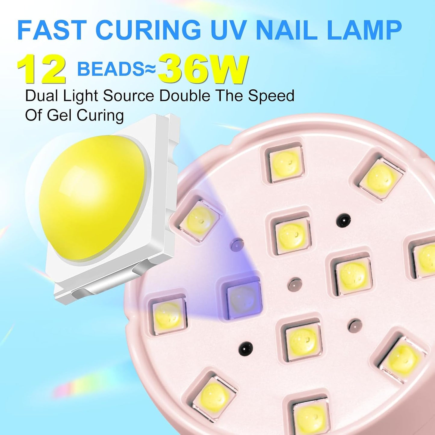 Gooseneck UV LED Nail Lamp - 36W Cordless Mini Light for Gel Nails | Auto Sensor, 4 Timers, Pink Flower Design