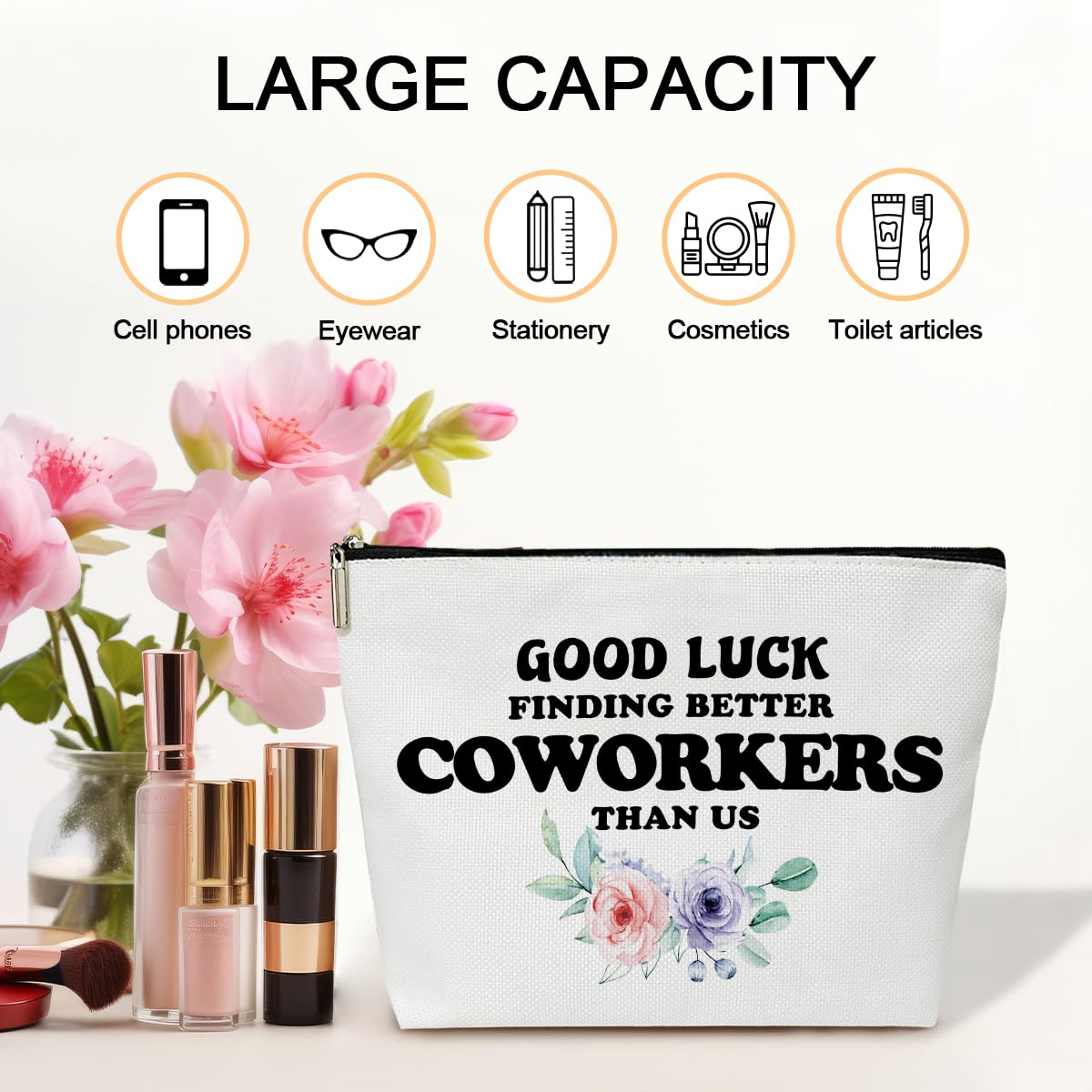 Coworker Gifts Makeup Bag, Work Will Suck Without You Make Up Bag, Travel Toiletry Bag for Women Going Away Farewell Retirement Gifts for Coworkers Boss Colleague, 1 PCS Cosmetic Bag for Pouch -B45