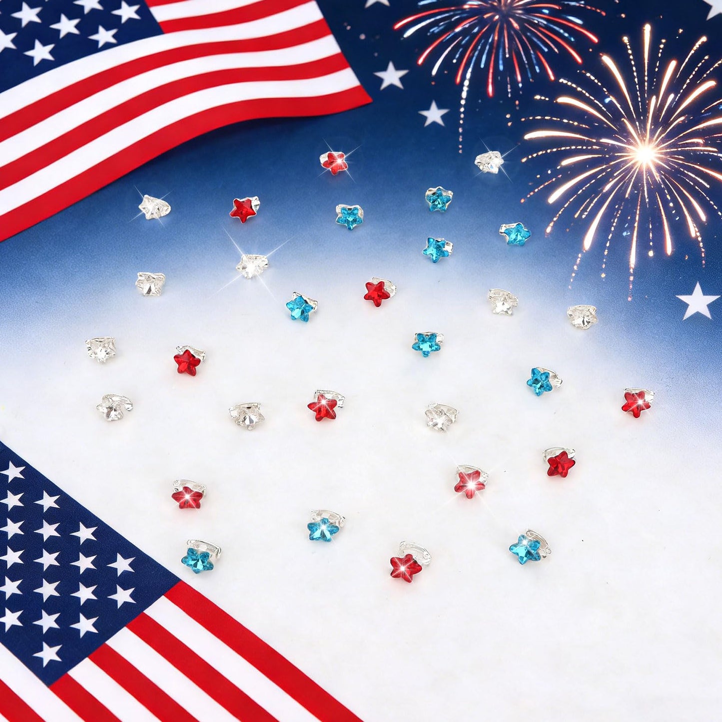 YISSION 30PCS 4th of July Mini Rhinestone Star Hair Clips, Red White Blue Patriotic Sparkly Barrettes for Women & Girls