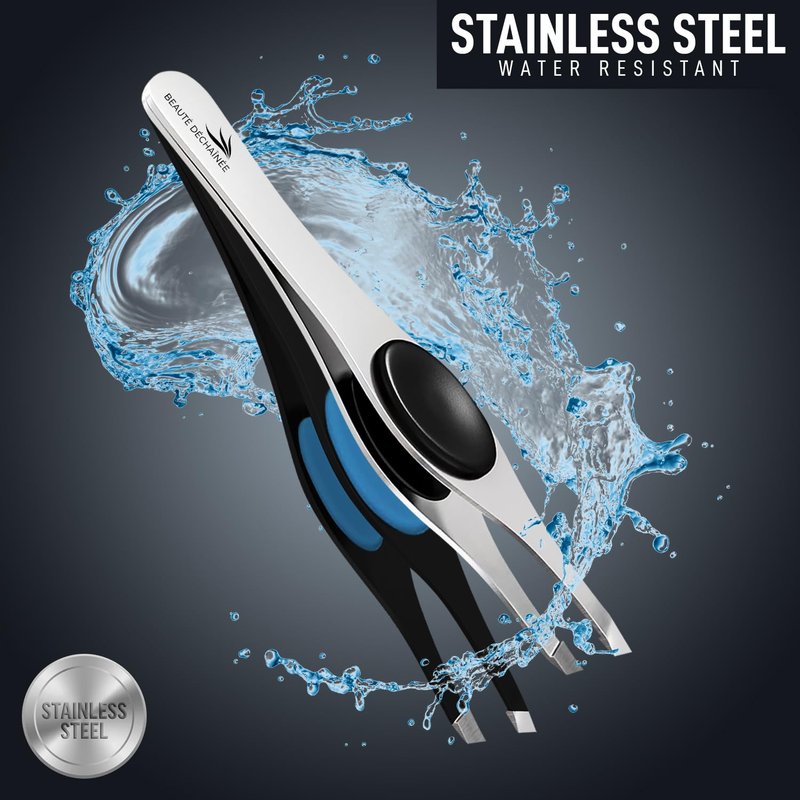 BEAUTÉ DÉCHAÎNÉE Professional Tweezers for Women, Men - Wide Grip Slant Tip Premium Tweezers Stainless Steel Eyebrow Tweezer for Facial Hair, Plucking Removing Ingrown Hairs