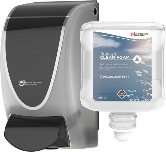 Clear Foam Soap Dispenser Starter Kit - Wall Mount Hand Soap Dispenser with 1L Refill | Professional Use Only