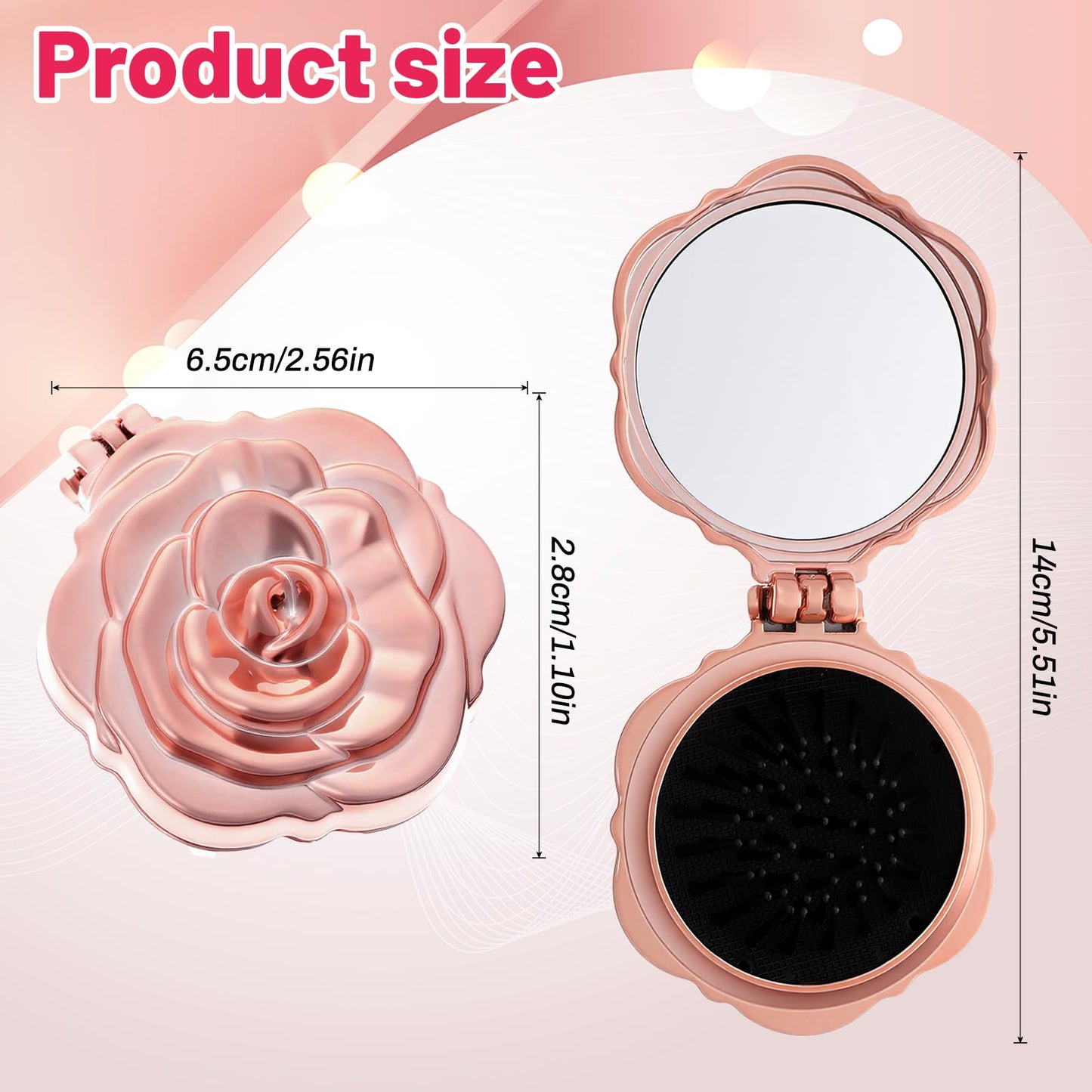 Matwsec 2 Pcs Folding Hair Brush for Women, Rose Gold Small Hair Brush for Purse, Compact Mini Hairbrush with Mirror, Portable Pocket Travel HairBrush for Women Girls Stocking stuffers