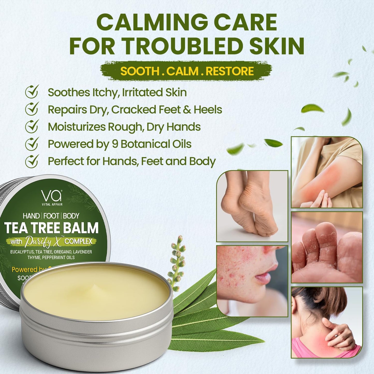 Tea Tree Oil Balm - Soothing Relief for Rashes, Athlete’s Foot & Bug Bites | 2 oz - Gentle for All Ages