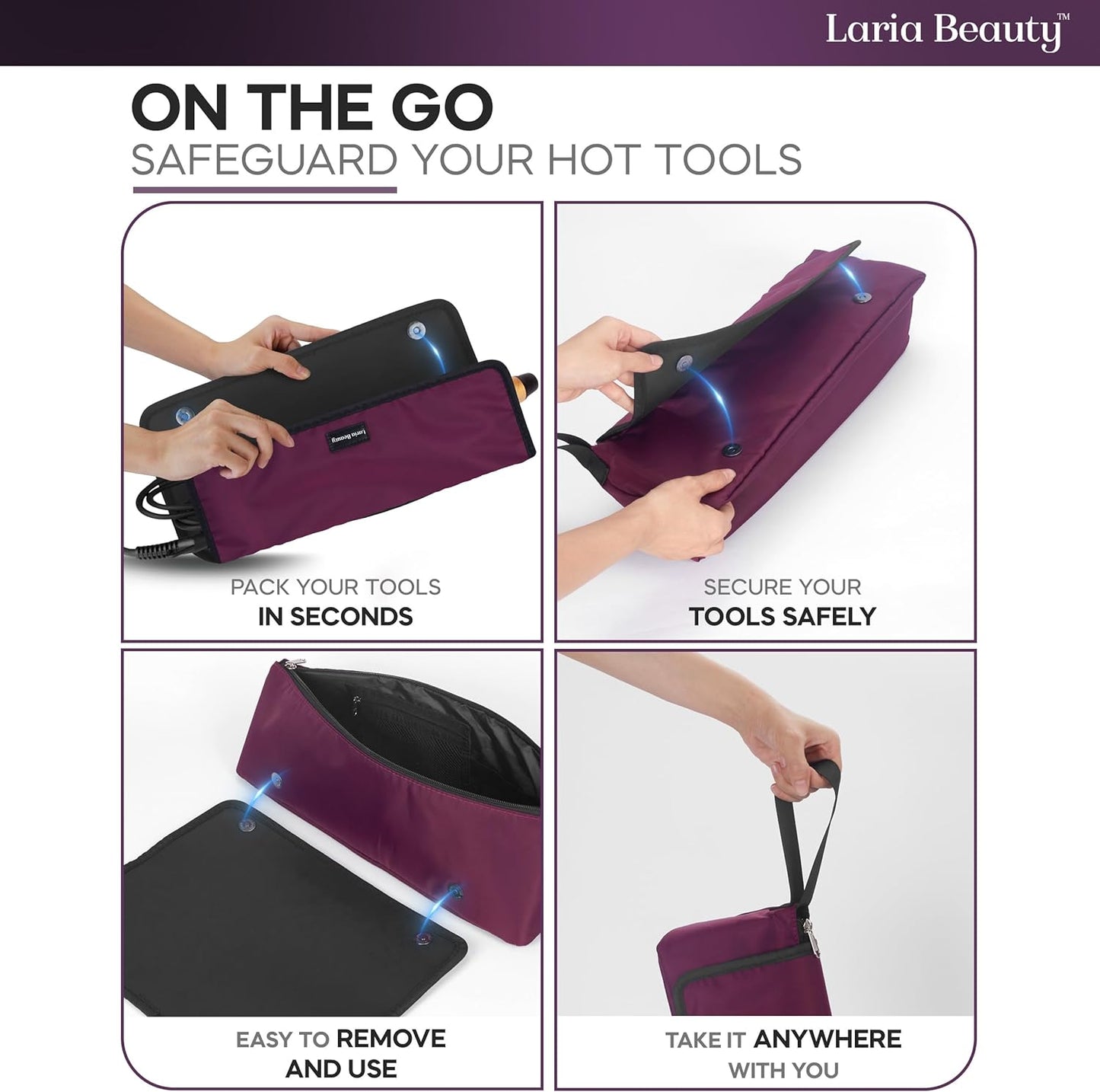 2-in-1 Hot Hair Tools Travel Bag - Heat-Resistant Silicone Mat, Clear Pockets for Accessories | Ideal for Curling & Flat Irons