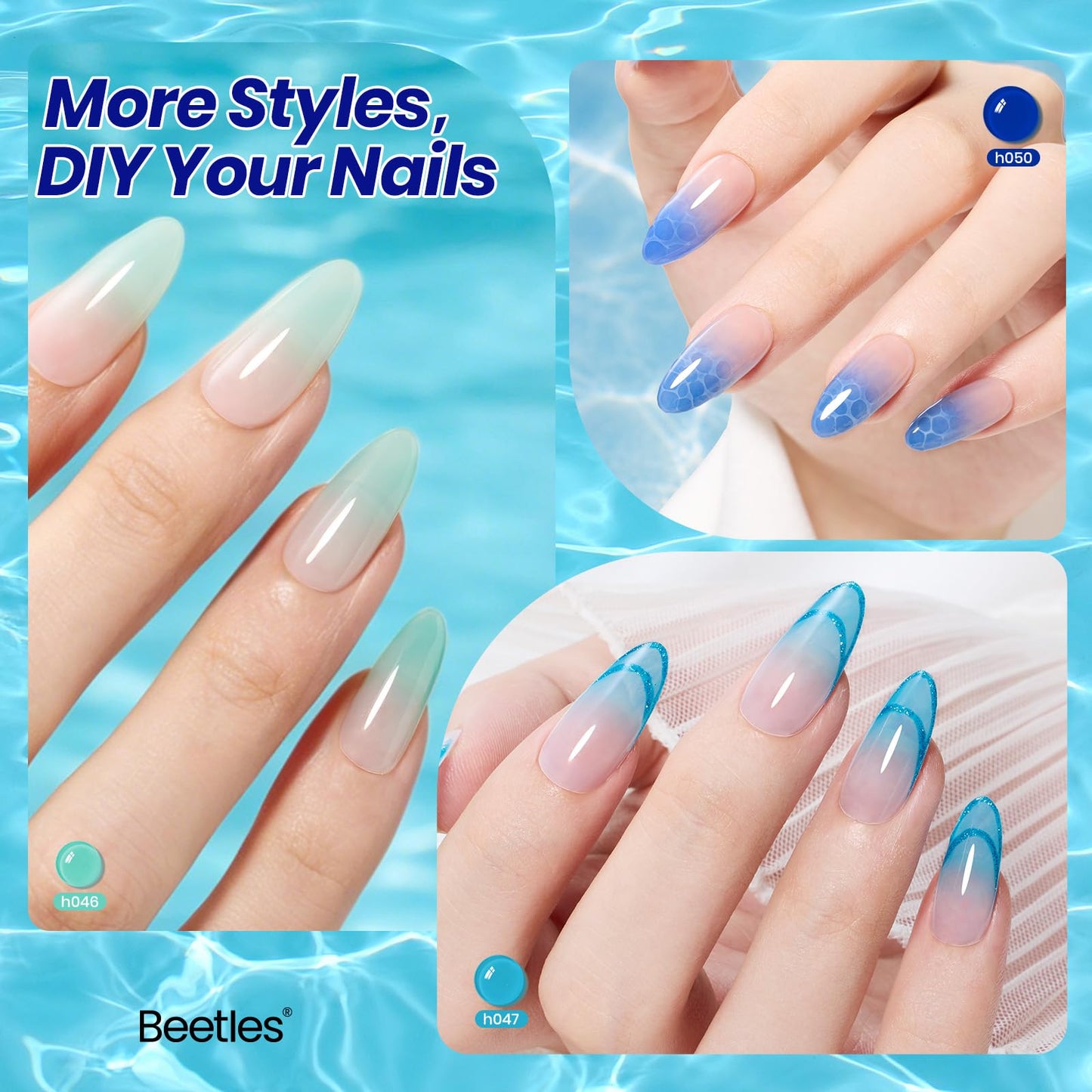 Beetles Blue Gel Nail Polish Set - Ocean Veil 6 Colors Jelly Summer Gel Nail Polish Kit Green Sheer Translucent Effect Soak off UV Nail Art DIY at Home Gift for Women