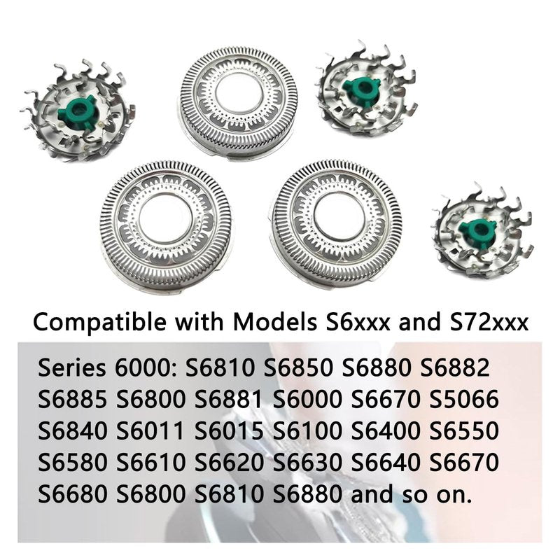 Gleway SH60 Replacement Heads Compatible with Philips Series 6000 S6xxx, S6880/81, S6810/82, S6850/85,Compatible with Norelco Shaver Cleaning Brush S6xxx Series 6Pcs with Cleaning Brush
