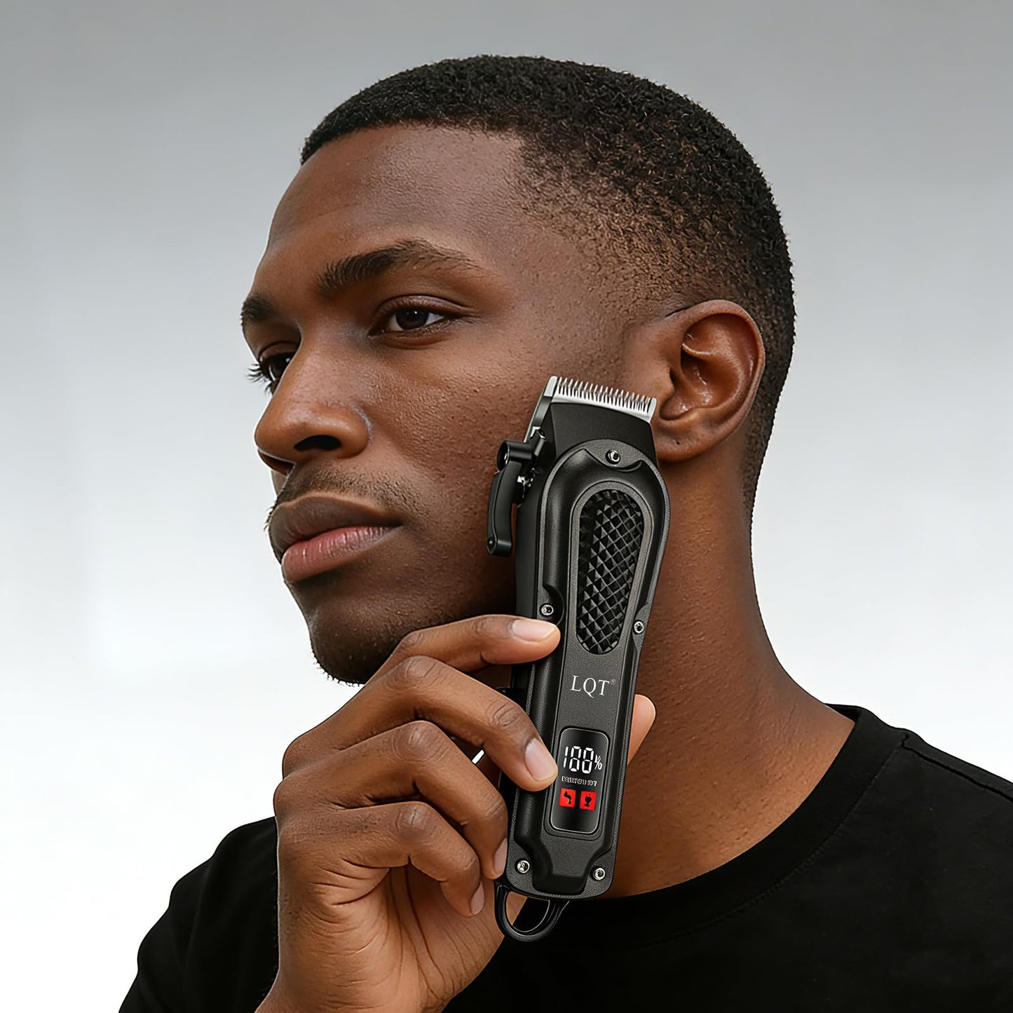 LQT® Men's Professional Hair Clippers Kit，Cordless & Corded Barber Clippers Set，Grooming Rechargeable Beard Trimmer with Adjustable Blade Black