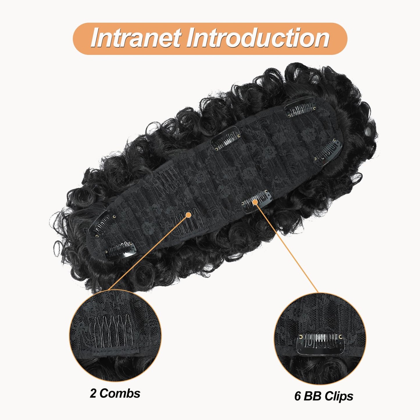 Mohawk Wig Curly Ponytail with Bangs,Short Kinky Curly Synthetic Clip on Mohawk Ponytail Extension Hair Pieces for Women with Six Clips and Two Combs Fluffy Natural Hair for Daily and Party Use 1B