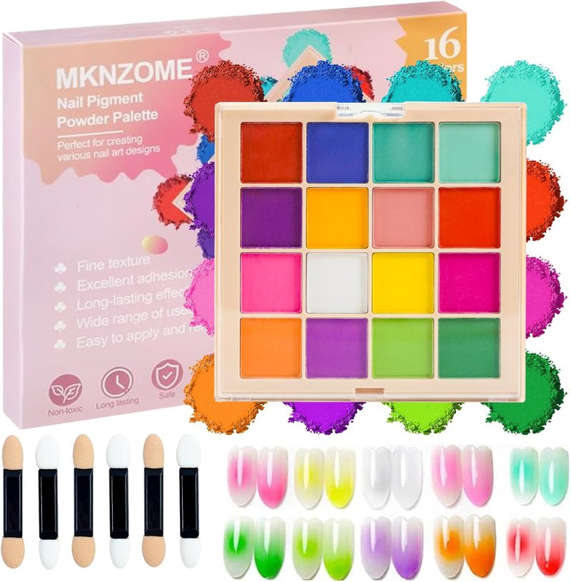 Nail Pigment Powder Palette - 16 Vibrant Colors for Nail Art | DIY Manicure Accessories