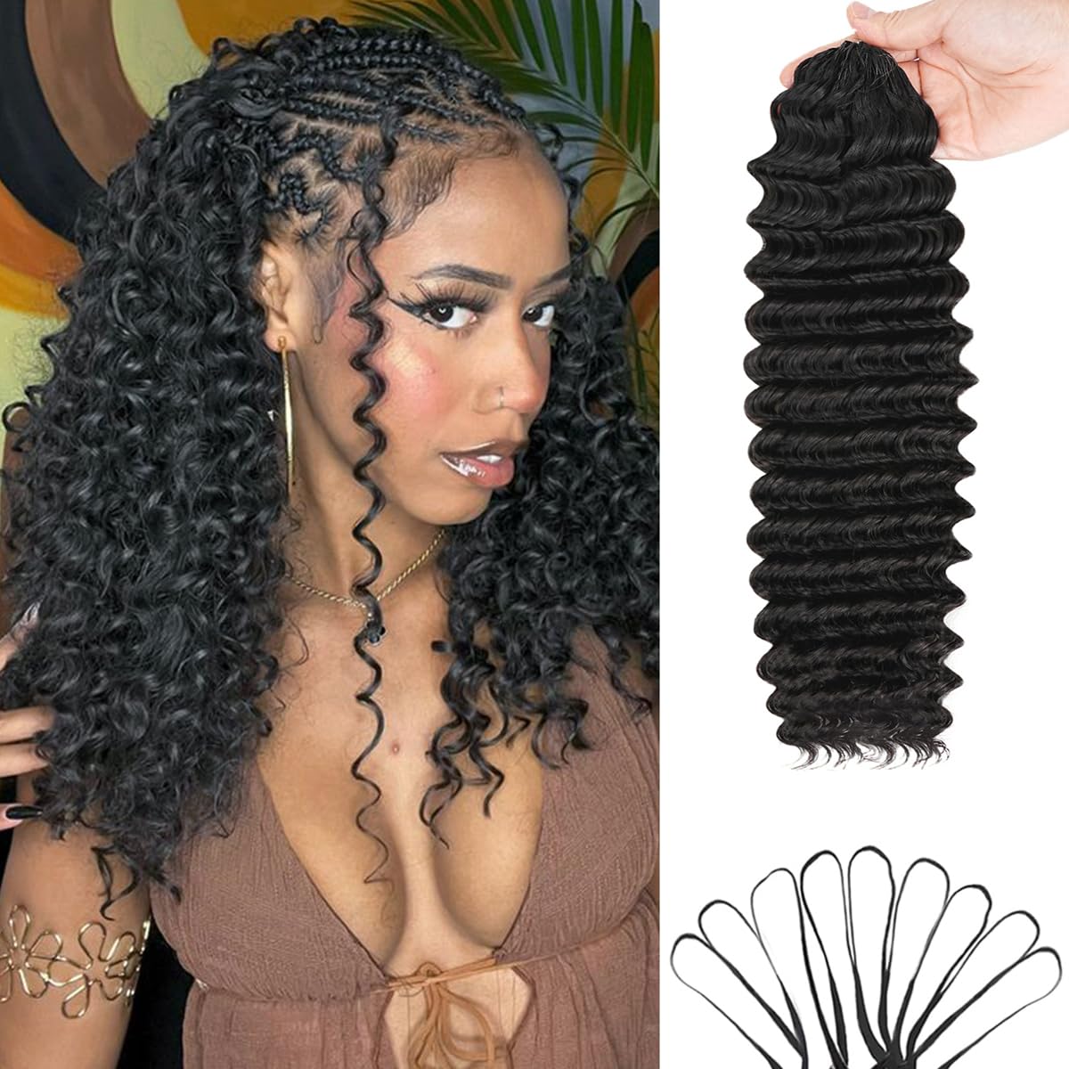 Human Crochet Hair for Black Women Deep Wave Crochet Human Hair Bundles 18 Inch 120g Pre-Separated Feather Crochet Human Hair Natural Black