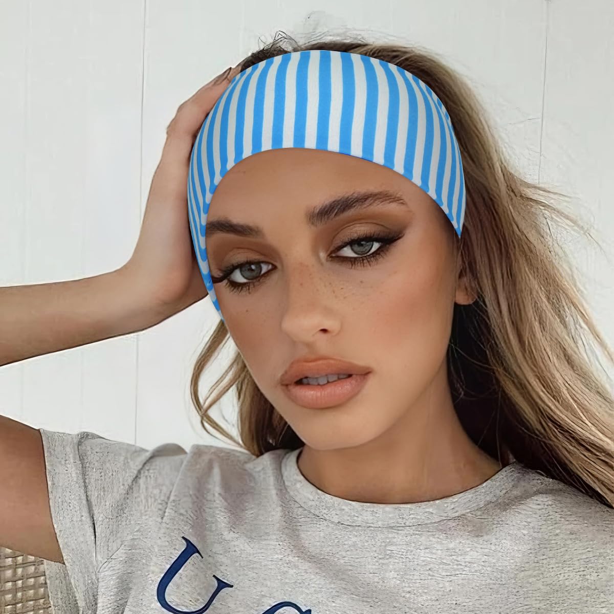 GAFATORY 6pcs Striped Headbands Stretchy Wide Headbands Non Slip Thick Hair Wraps Elastic Hair Bands Fabric Head bands for Yoga Workout Leisure