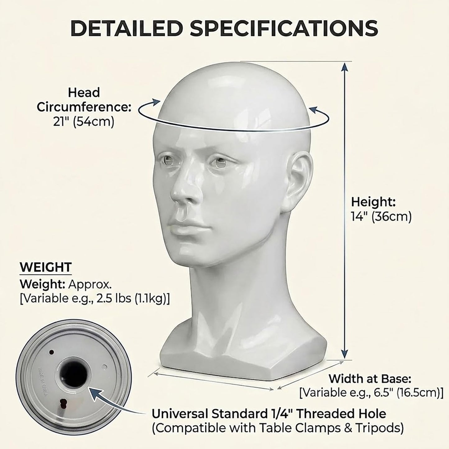 LIAMTU Male Mannequin Head for Display – Realistic PVC Head Model for Wigs, Hats, Headphones, Jewelry, Salon and Home Decoration,Whate