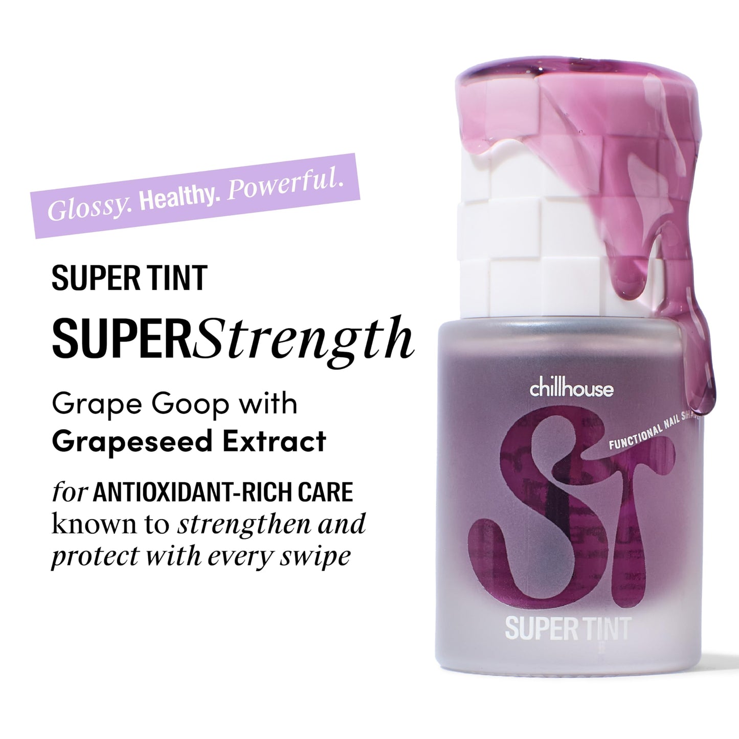 Chillhouse - Super Tint (Grape Goop) Grapseed Extract - Sheer Functional Nail Tint - 5-7 Day Wear - Buildable Color - Keratin, Vitamin E, Vitamin C, AHA - Women Owned - Beauty & Self Care - 1 fl oz