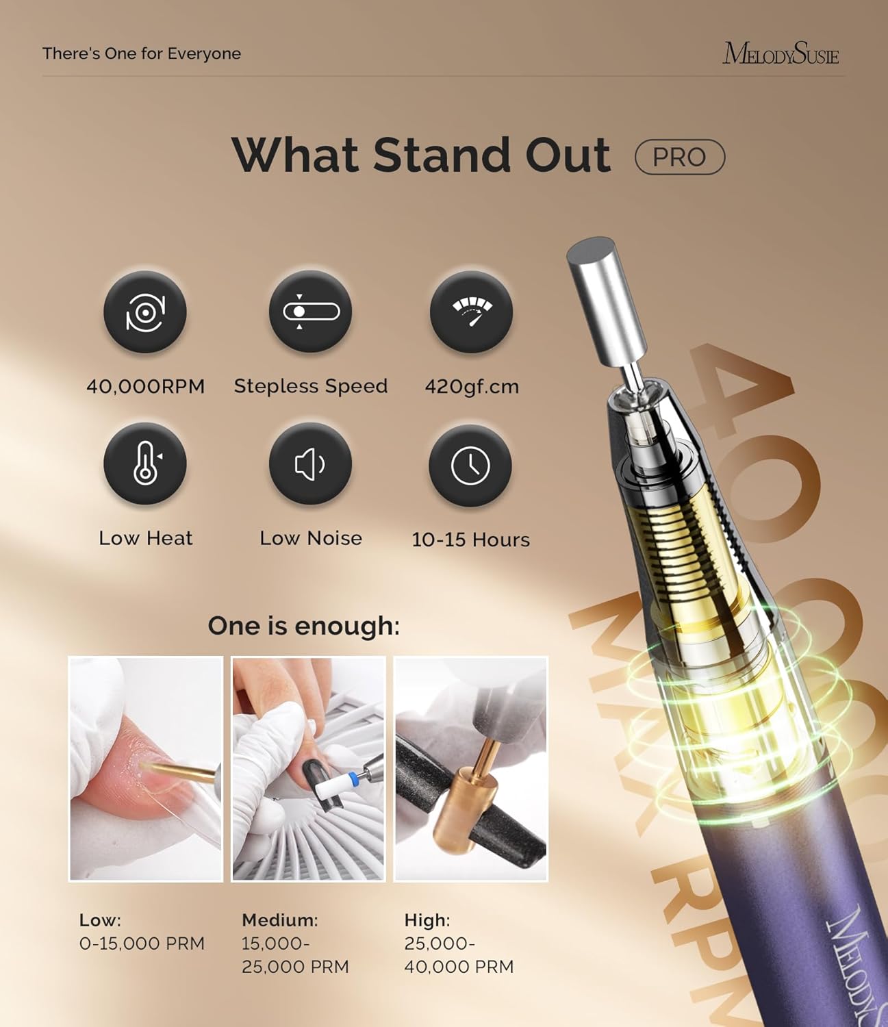 MelodySusie Professional Clip-On Nail Drill - 40000RPM E-File for Manicure Shaping & Gel Removal | Adjustable Stand