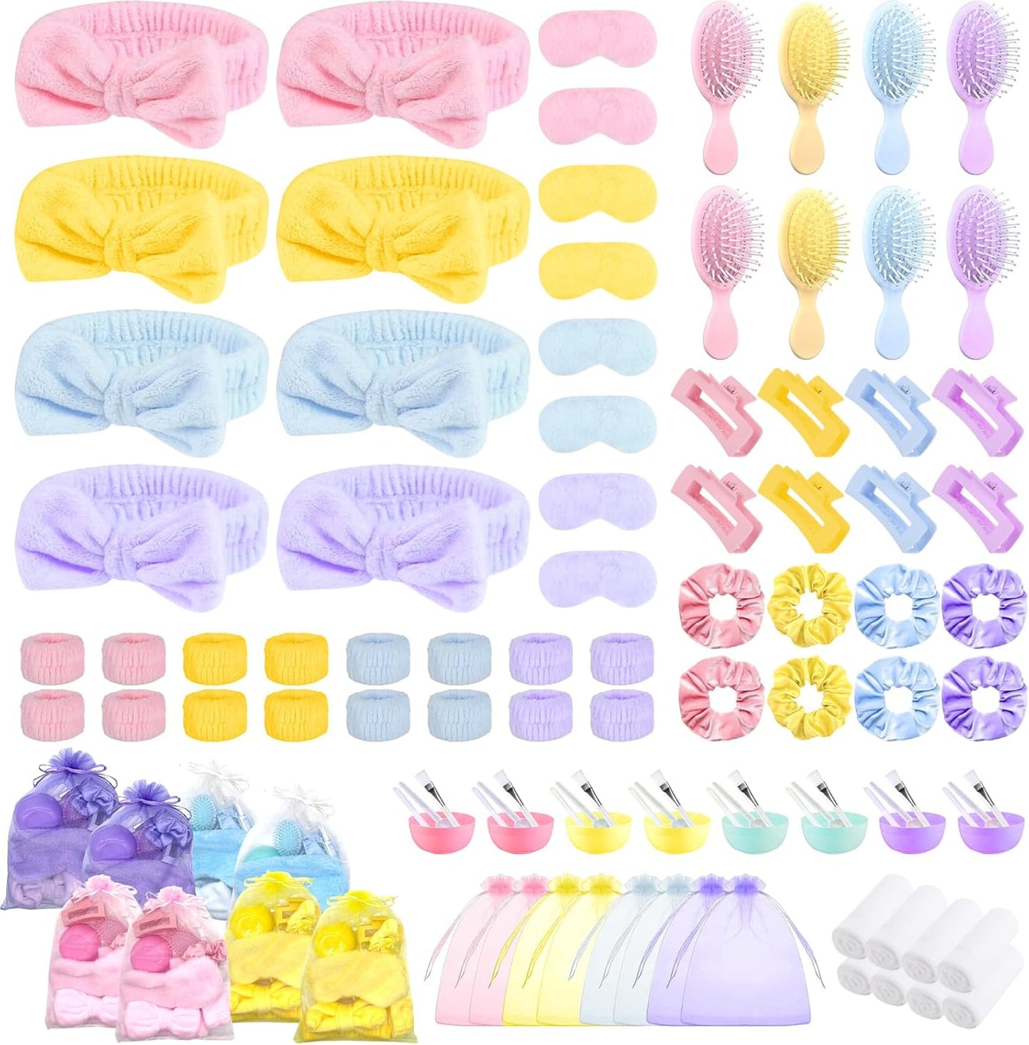 Spa Party Favors - 112 Pcs Face Mask Mixing Bowl Set, Glitter Cups, Headbands & More | Perfect for Birthday Sleepovers