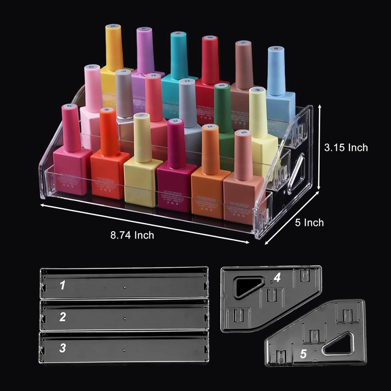 Nail Polish Organizer - Clear Acrylic Makeup Stand & Eyeglasses Display Rack | 3-Tier Storage Tray