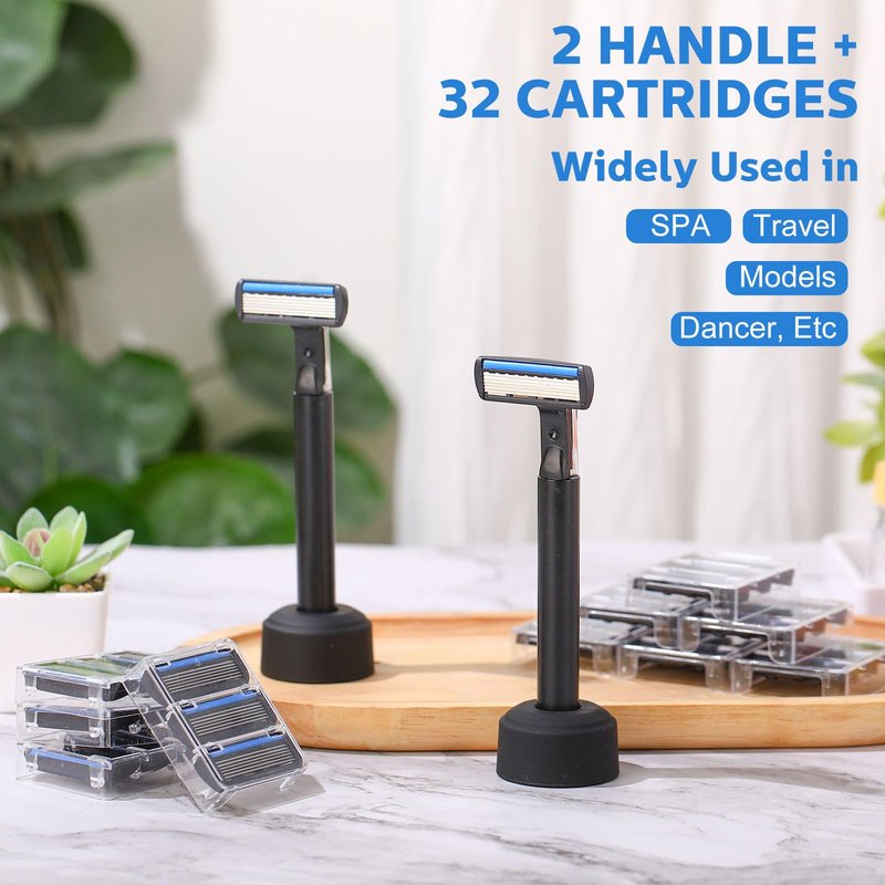 Lanties 34 Pcs Refillable 6-blade Disposable Razors for Men Set Sensitive Skin Razors Shaving Kit for a Smooth and Comfortable Shave, 2 Handle and 32 Cartridges