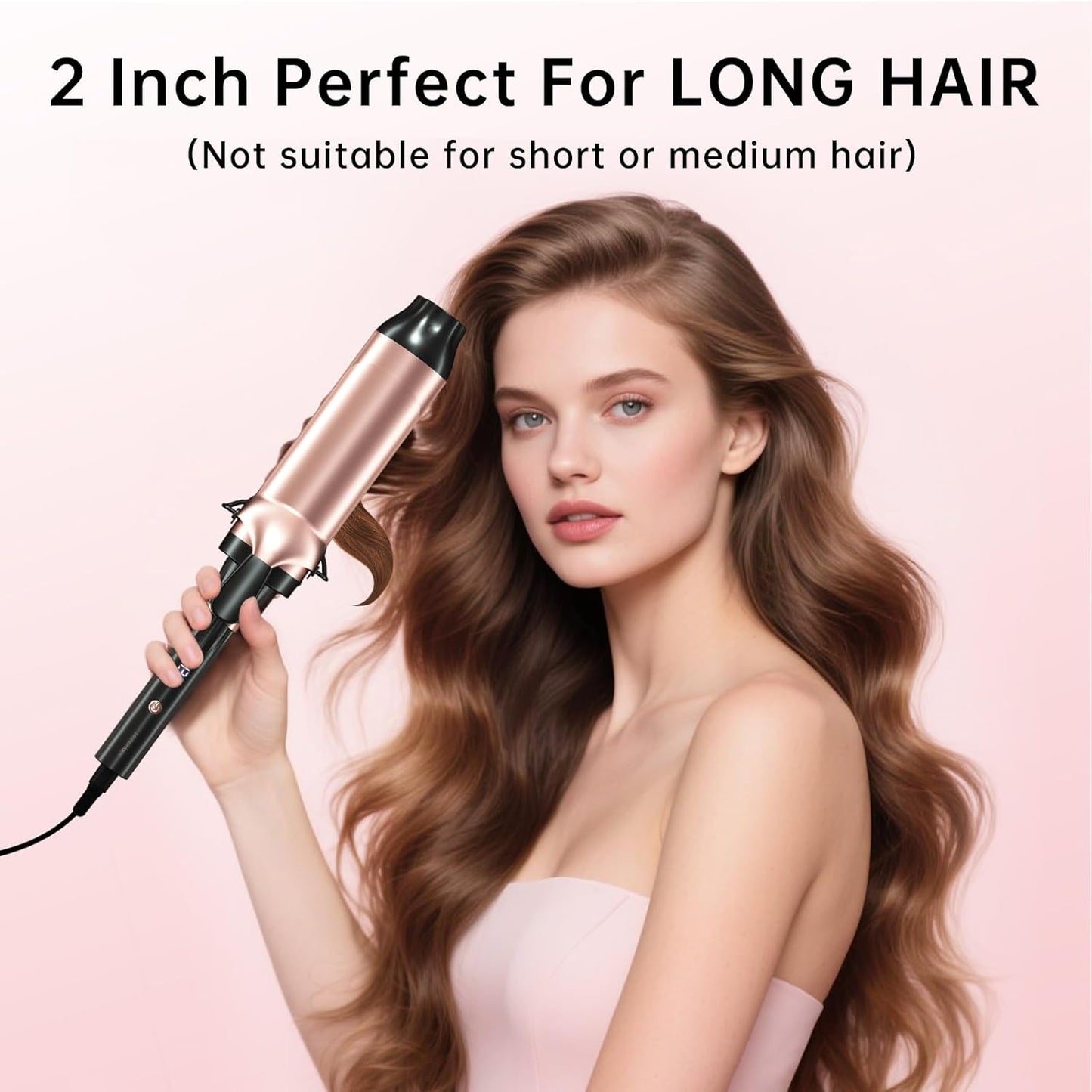 Large Barrel Curling Iron - 2 Inch Curling Wand with LCD Display & 8 Temperature Settings | Lightweight for Long Hair