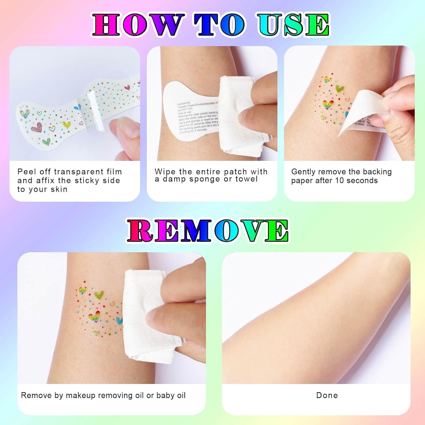 Rainbow Face Glitter Freckles - Waterproof LGBT Pride Makeup Accessories | 8 PCS Butterfly & Heart Temporary Tattoos
