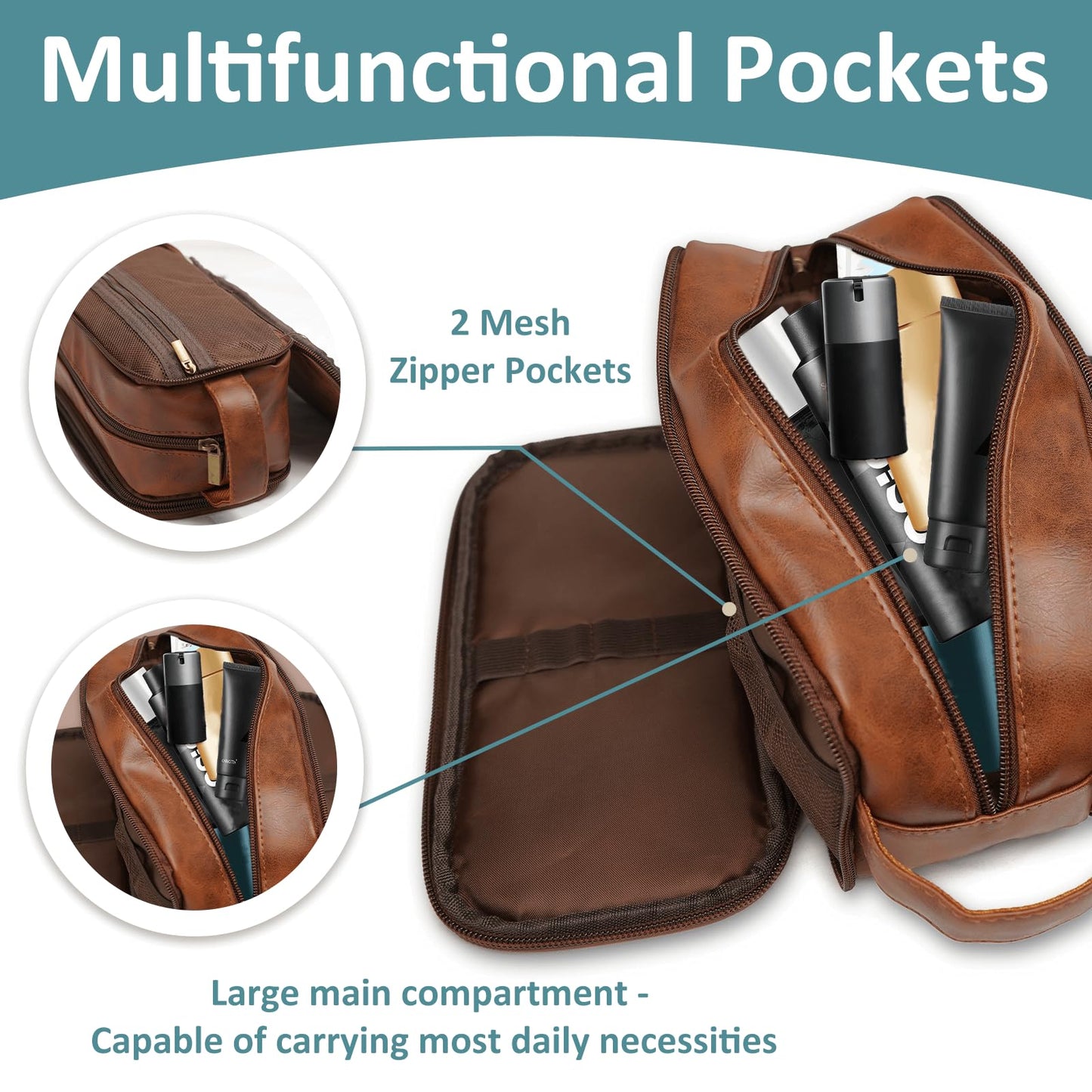 PUREFLY Personalized Toiletry Bag for Man Gifts, Leather Travel Bag for Groomsmen Gifts, Toiletries Travel Organizer Customized Name Initials, Gifts for Birthday|Anniversary|Wedding | Christmas