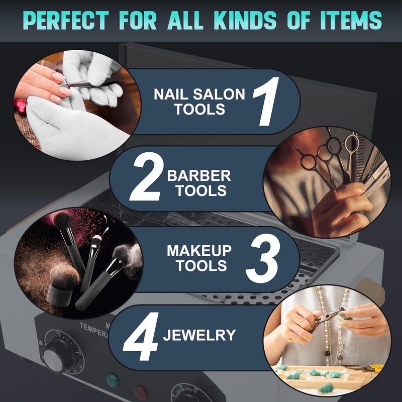 High Temperature Metal Tool Cleaning Box, 110V 300W 1.5L with Timer Manicure Pedicure SPA Salon Barber Equipment for Sundry Beauty Hair Nail Metal Tools with Handle